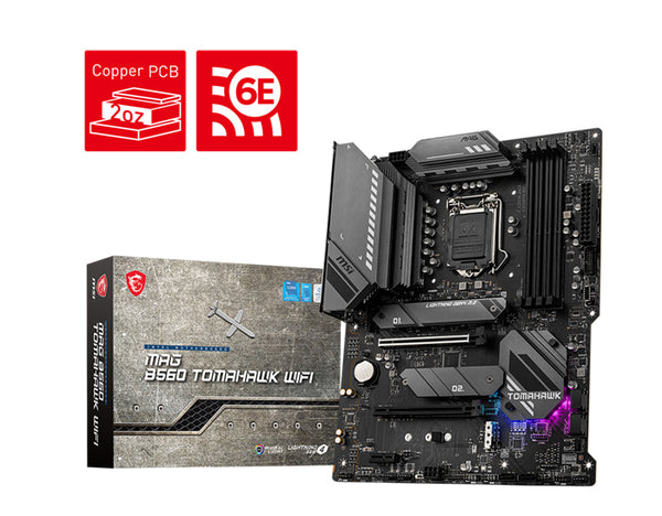 MSI MAG B560 TOMAHAWK WIFI Intel ATX Motherboard, 4x DDR4 ~128GB, 2x PCI-E x16, 1x PCI-E x1, 3x M.2, 6x SATAIII, 1x USB-C, 4x ISB 3.2, 4x ISB 2.0