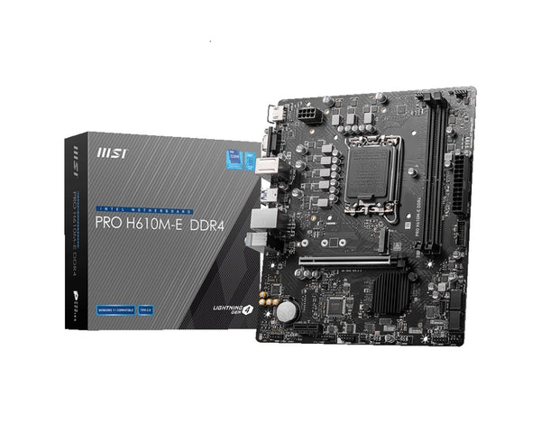 MSI PRO H610M-E DDR4 Intel LGA 1700 M-ATX 64GB 1x PCI-E x16, 1x PCI-E x1, 1x M.2, 4x SATA, 4x USB 2.0, 2x USB 3.2