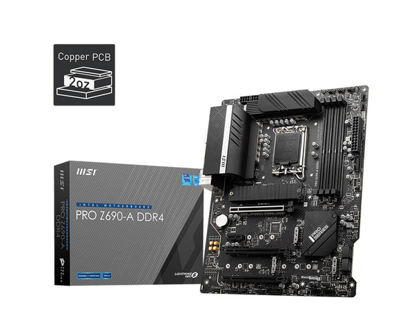 MSI Z690-A PRO DDR4 Intel LGA 1700 ATX Motherboard, 4x DDR4 ~128GB, 3x PCI-E x16, 1x PCI-E x1, 4x M.2, 6x SATA3, 1x USB-C, 3x USB 3.2, 4x USB 2.0