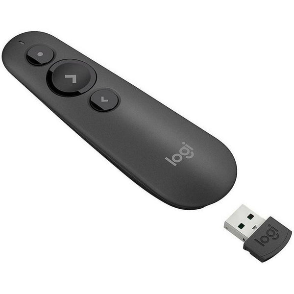 Logitech R500 Laser Presentation Remote with Dual Connectivity Bluetooth or USB 20m Range Red Laser Pointer for PowerPoint Keynote Google Slides(LS)