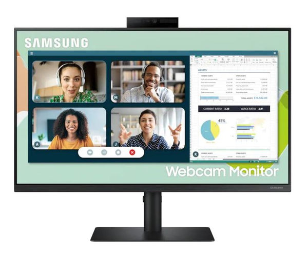 Samsung 23.8'/24' S4 75Hz FreeSync IPS FHD Monitor with Webcam Height Adjust Tilt Swivel Pivot 2xUSB Hub Microphone Speakers DP HDMI D-Sub VESA