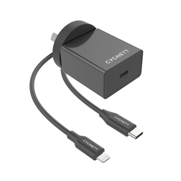 [LS] Cygnett PowerPlus 18W USB-C PD Wall Charger + Lightning Cable (1.5M) - Black(CY3079POPLU),Sleek, Compact, Best for iPhone,Samsung & USB-C devices