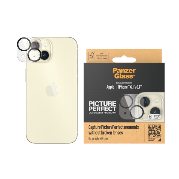 PanzerGlass Apple iPhone 15 / iPhone 15 Plus PicturePerfect Camera Lens Protector - Clear (1136) , Scratch & Shock Resistant, Anti-yellowing, 2YR