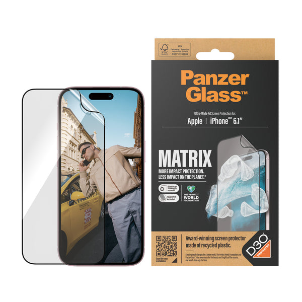 PanzerGlass Apple iPhone 15 (6.1') Matrix Screen Protector With D30 Ultra-Wide Fit - Clear (2817), Scratch & Shock Resistant, Drop Protection, 2YR