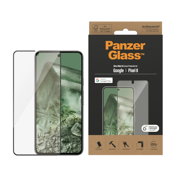 PanzerGlass Google Pixel 8 Screen Protector Ultra-Wide Fit - Clear (4779), Drop Protection, Shock & Scratch Resistant, Platinum Strength, 2YR