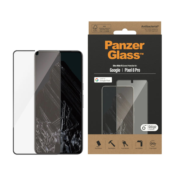 PanzerGlass Google Pixel 8 Pro Screen Protector Ultra-Wide Fit - Clear (4781), Drop Protection, Shock & Scratch Resistant, Platinum Strength, 2YR