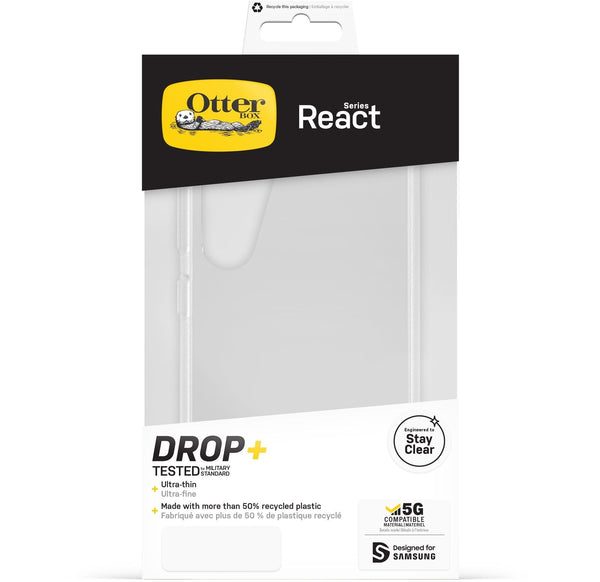 OtterBox React Samsung Galaxy S23 5G (6.1') Case Clear - (77-91313), Antimicrobial,DROP+ Military Standard,Raised Edges,Hard Case,Soft Grip,Ultra-Slim