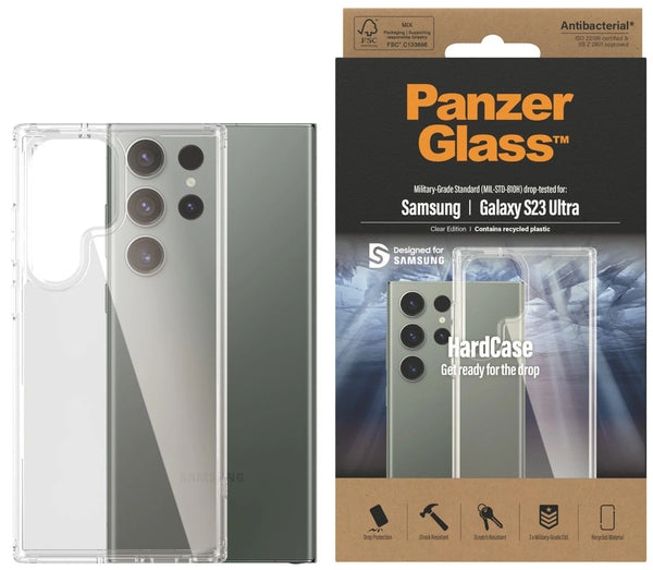 PanzerGlass Samsung Galaxy S23 Ultra 5G (6.8') HardCase - (0435), 3X Military-Grade Standard,Wireless Charging Compatible,Anti-Yellowing,Antibacterial