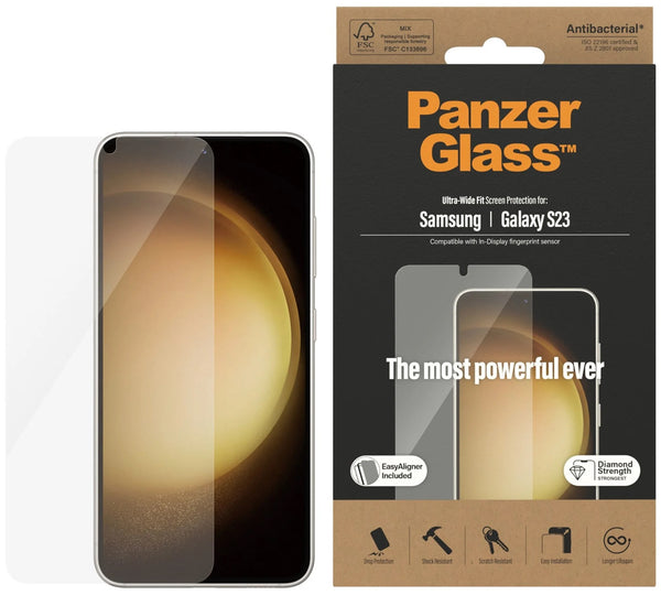 PanzerGlass Samsung Galaxy S23 5G (6.1') Screen Protector Ultra-Wide Fit - (7315), Scratch & Shock Resistant, Drop Protection, Antibacterial, 2YR