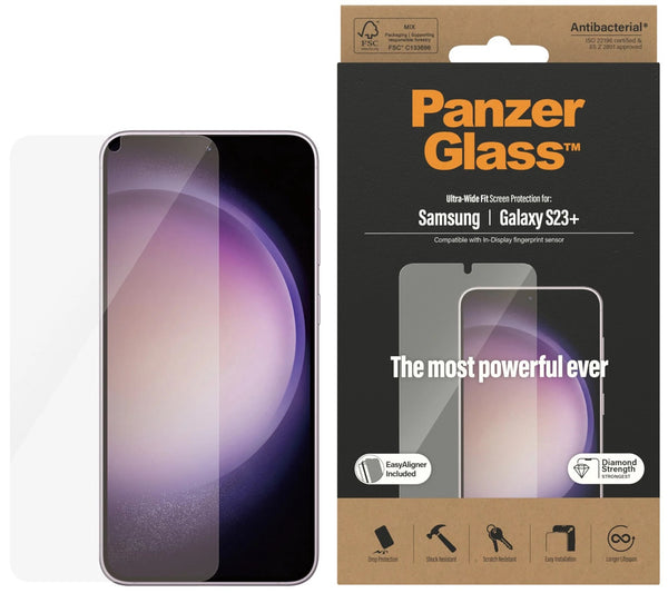 PanzerGlass Samsung Galaxy S23+ 5G (6.6') Screen Protector Ultra-Wide Fit - (7316), Scratch & Shock Resistant, Drop Protection, Antibacterial, 2YR