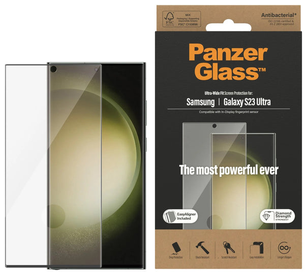 PanzerGlass Samsung Galaxy S23 Ultra 5G (6.8') Screen Protector Ultra-Wide Fit - (7317), Scratch & Shock Resistant, Drop Protection,Antibacterial, 2YR