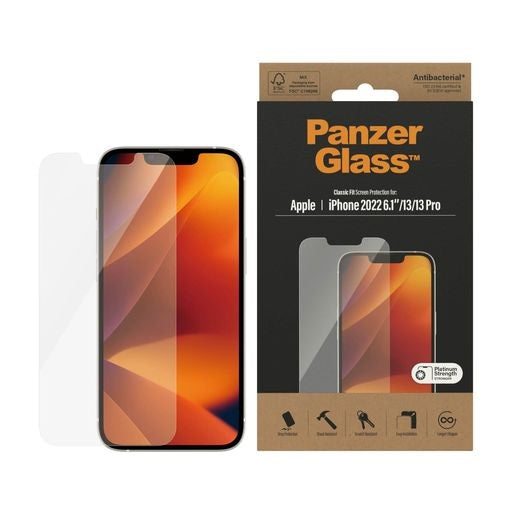 PanzerGlass Apple iPhone 14 / iPhone 13 / iPhone 13 Pro Screen Protector Classic Fit - (2767), Scratch & Shock Resistant, AntiBacterial, 2YR