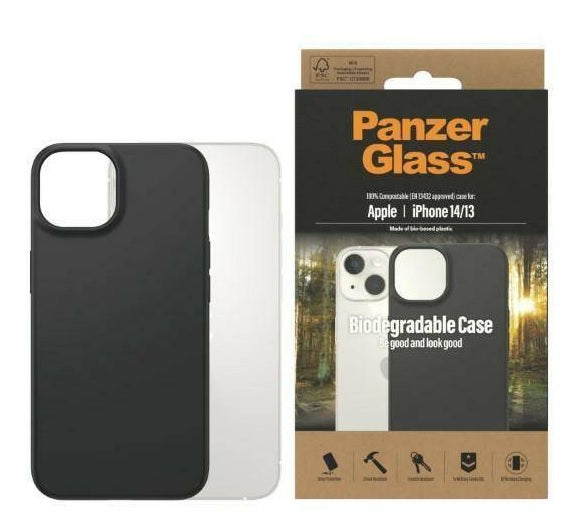 PanzerGlass Apple iPhone 14 / iPhone 13 Biodegradable Case - Black(0417), Military Grade Standard,Wireless charging compatible, Scratch Resistant, 2YR