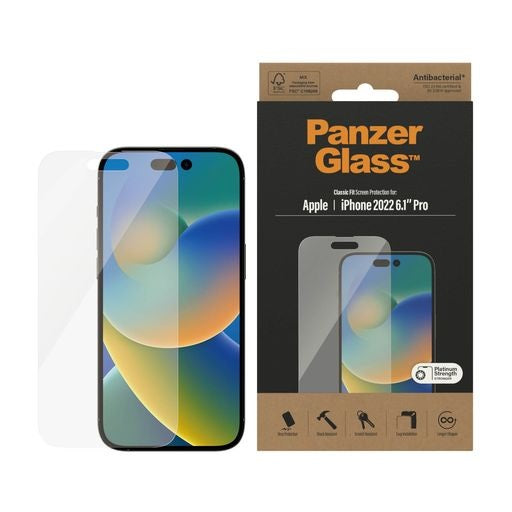 PanzerGlass Apple iPhone 14 Pro Screen Protector Classic Fit - (2768), Scratch & Shock Resistant, AntiBacterial, 2YR