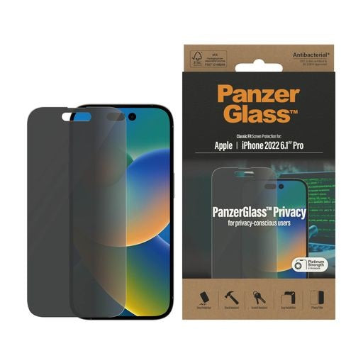 PanzerGlass Apple iPhone 14 Pro Privacy Screen Protector Classic Fit - (P2768), Scratch & Shock Resistant, AntiBacterial, 2YR