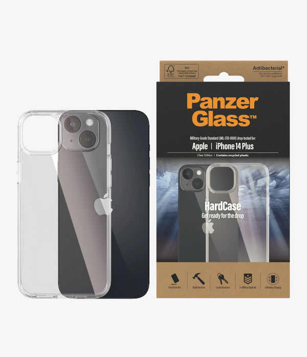 PanzerGlass Apple iPhone 14 Plus HardCase - Clear (0403), AntiBacterial, 3X Military Grade Standard,Wireless Charging Compatible,Anti-Yellowing, 2YR