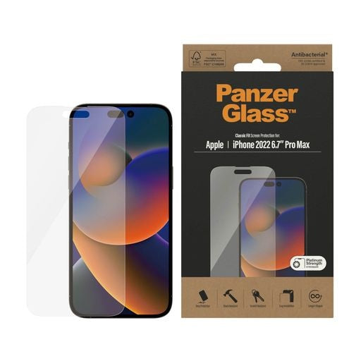 PanzerGlass Apple iPhone 14 Pro Max Screen Protector Classic Fit - (2770), Scratch & Shock Resistant, AntiBacterial, 2YR