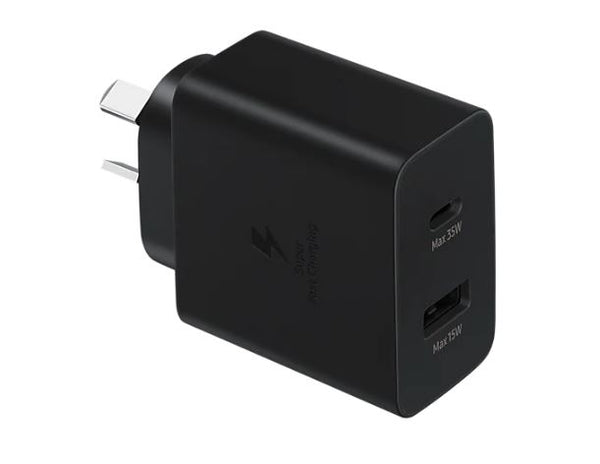 Samsung 35W Power Adapter Duo_TA220 - Black (EP-TA220NBEGAU), Dual Ports (USB-C, USB-A) Super Fast Wall Charger under PD 3.0 PPS, Max 35W