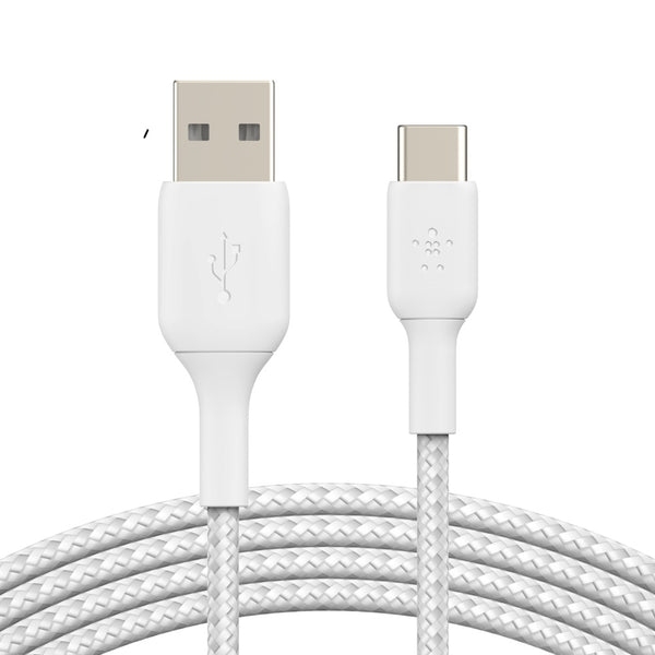 Belkin BOOST CHARGE Braided USB-C to USB-A Cable (3m/9.8ft) - White(CAB002bt3MWH),USB-IF certified,Tested to withstand 10,000+ bends for longevity