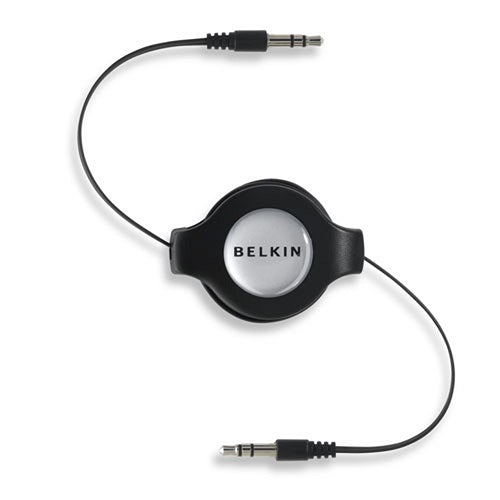 Belkin 3.5mm Retractable Car-Stereo Cable for iPod and iPhone - Black (F3X1980-4.5-BLK), Flat Design Winds the Cable Neatly Inside the Reel