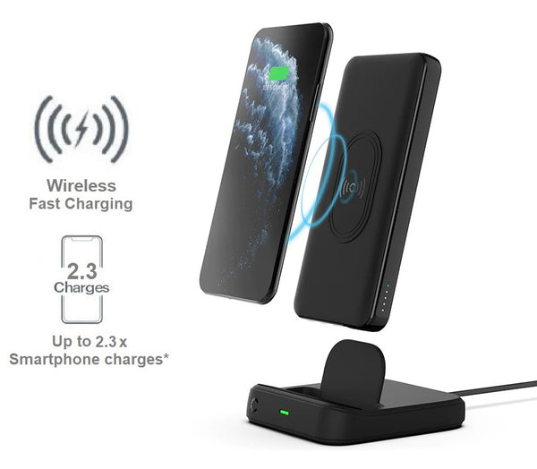 EOL Cygnett ChargeUp Duo 10K mAh Wireless Power Bank & Charging Dock (28.5W)-Black(CY3038PBCHE)1xUSB-C(PD) (18W),1xUSB-A(18W),2x USB-A(10.5W) in Dock