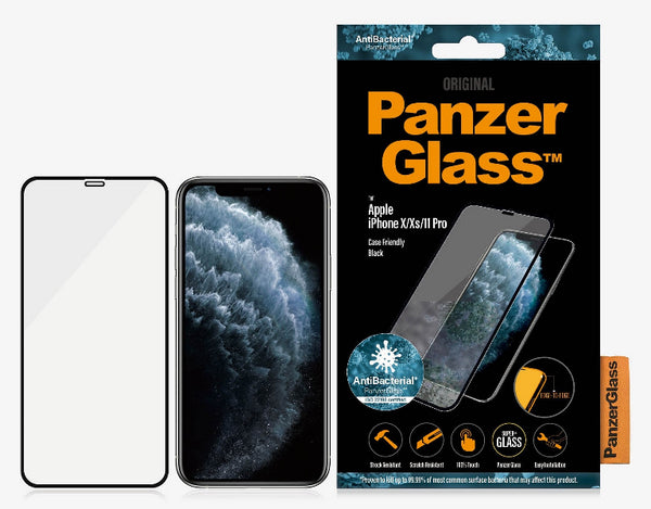 PanzerGlass Apple iPhone 11 Pro / iPhone X / iPhone Xs Screen Protector - Black (2664), AntiBacterial, Scratch Resistant, Shock Resistant,Edge-to-Edge