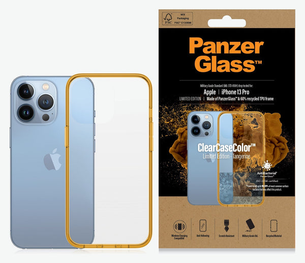 PanzerGlass Apple iPhone 13 Pro ClearCase - Tangerine Limited Edition (0338), AntiBacterial, Military Grade Standard, Scratch Resistant