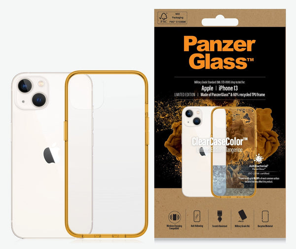 PanzerGlass Apple iPhone 13 ClearCase - Tangerine Limited Edition (0333), AntiBacterial, Military Grade Standard, Scratch Resistant, Anti-Yellowing