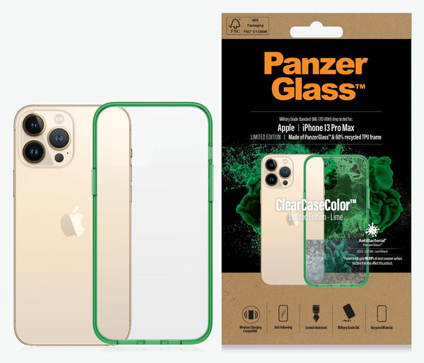 [LS] PanzerGlass Apple iPhone 13 Pro Max ClearCase - Lime Limited Edition (0344), Military Grade Standard, Scratch Resistant, Anti-Yellowing, 2YR