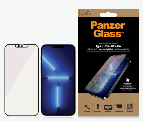 PanzerGlass Apple iPhone 13 Pro Max Screen Protector - (PRO2758), Black, Anti-Bluelight, AntiBacterial, Scratch Resistant, Shock Absorbing