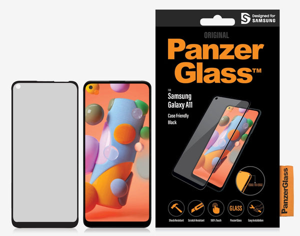 PanzerGlass Samsung Galaxy A11 Screen Protector - Black (7225), AntiBacterial, Scratch Resistant, Shock Resistant, Edge-to-Edge, 100% Touch