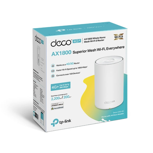 ((AMAZON ONLY)) TP-Link Deco X20-4G 4G+ AX1800 Whole Home Mesh WiFi 6 Gateway, Ethernet + 3G/4G Failover, OFDMA, Remote Management (WIFI6)
