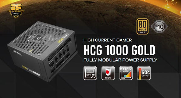 Antec HCG 1000w 80+ Gold, Fully Modular, Zero RPM Mode, 135mm FDB Fan, 2x EPS 8 PIN, 100% Japanese Caps, 16 PIN, ATX Power Supply, PSU, 10 Yrs Wty (LS