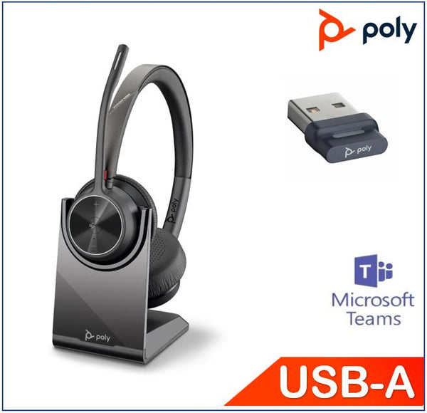 Plantronics/Poly Voyager 4320 UC Headset with Charge Stand, usb-A,Teams certified, Dual Ear, Wireless,  Noise canceling boom, Acoustic Fence, SoundGu