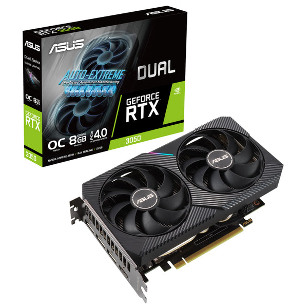 ASUS nVidia GeForce DUAL-RTX3050-O8G RTX 3050 8GB OC Edition GDDR6, 1852Mhz Boost, PCIe 4.0, 1xHDMI 2.1, 3xDP 1.4a