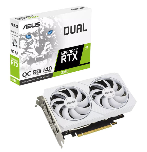 ASUS nVidia GeForce DUAL-RTX3060-O8G-WHITE White Edition 8GB GDDR6, 1867 MHz Boost Clock, RAM 15 Gbps, 3xDP, 1xHDMI