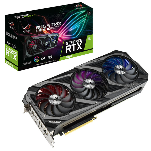 ASUS nVidia GeForce ROG-STRIX-RTX3060TI-O8G-V2-GAMING RTX 3060 Ti V2 8GB GDDR6 OC Edition, 1890 MHz Boost, 2xHDMI2.1 3xDP 1.4a (LHR)