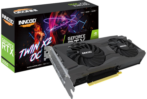 INNO3D nVidia GeForce RTX 3050 TWIN X2  OC GPU 8GB GDDR6, 1822MHz Boost Clock, RAM 14Gbps, 3xDP, 1xHDMI, 240x120mm x 2-slot