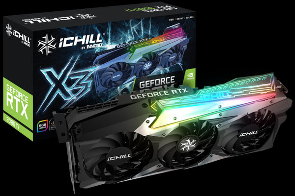 INNO3D nVidia GeForce RTX3080 Ti iChill X3 12G Video Card, GDDR6X, PCI-E 4.0, 1365 MHz Base Clock, 1710 MHz Boost, 3x DP, 1x HDMI (LHR)