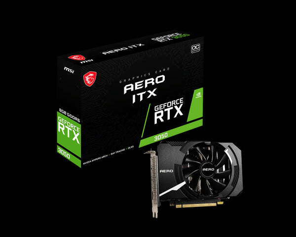 MSI nVidia Geforce RTX 3050 AERO ITX 8G OC Video Card, 1807 MHz Boost Clock, GDDR6, 3x DisplayPort 1.4, 1x HDMI 2.1