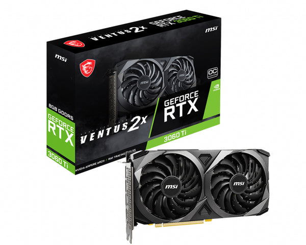 MSI nVidia Geforce RTX 3060 Ti VENTUS 2X 8G OCV1 Video Card LHR, GDDR6, 1695 MHz Boost Clock, PCI-E 4.0, 3x DisplayPort 1.4a, 1x HDMI 2.1