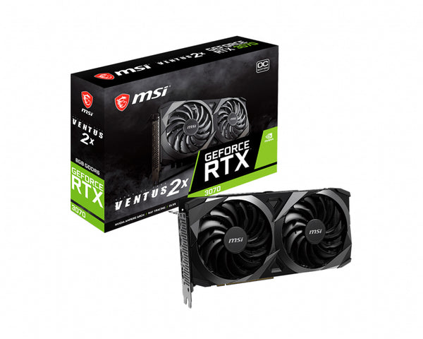 MSI nVidia GeForce RTX 3070 VENTUS 2X OC 8GB LHR Video Card, 1755 MHz Boost Clock, GDDR6, PCI-E 4.0, 3x DisplayPort 1.4a, 1x HDMI 2.1