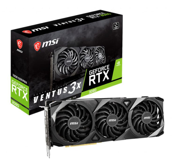 MSI nVidia Geforce RTX 3080 VENTUS 3X 10G OC rev 2.0 Video Card (LHR) 1740 MHz Boost Clock, GDDR6X,DisplayPort x 3 (v1.4a),HDMI x 1