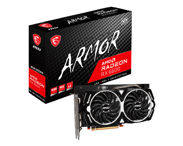 MSI AMD Radeon RX 6600 ARMOR 8G Video Card, 2044 MHz Game Clock, 2491 MHz Boost Clock, GDDR6, PCI-E 4.0, 3x DisplayPort 1.4, 1x HDMI 2.1