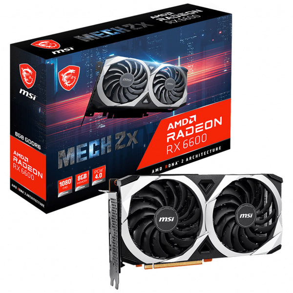 MSI AMD Radeon RX 6600 MECH 2X 8G Video Card, PCI-E 4.0, 2044/2491 MHz Game/Boost Clock, GDDR6, 3x DisplayPort 1.4, 1x HDMI 2.1