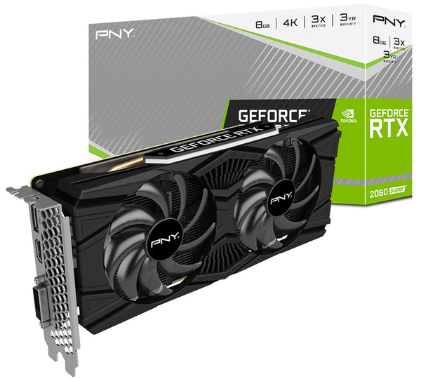 PNY nVidia GeForce RTX 2060 SUPER 8GB Dual Fan 2176 Cuda 1470/1650MHz 14Gbps 8K@60Hz 1xDP 1xHDMI 1xDVI 3xDisplays Video Card